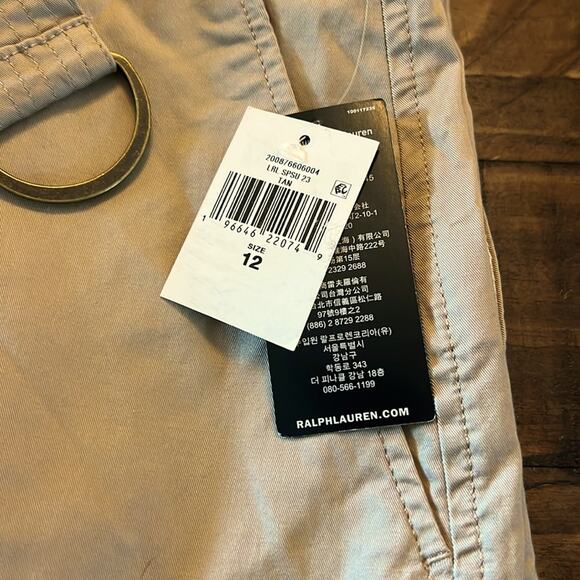 Lauren Ralph Lauren Twill Belted Cropped Stylish Wide Leg Pants Tan NEW Size 12 - Picture 5 of 6